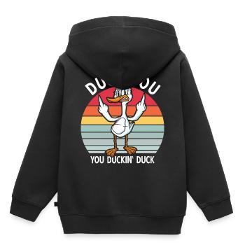 Ente Mittelfinger - Kinder Premium Organic Hoodie - Schwarz - Hinten - AI Model Kid Male (0cm)