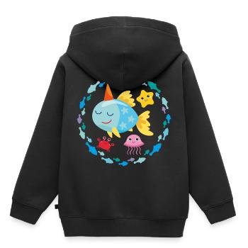 Petit poisson licorne - Sweat Premium à capuche enfant bio - noir - Dos - AI Model Kid Male (0cm)