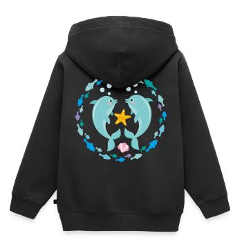 deux dauphins - Sweat Premium à capuche enfant bio - noir - Dos - AI Model Kid Male (0cm)