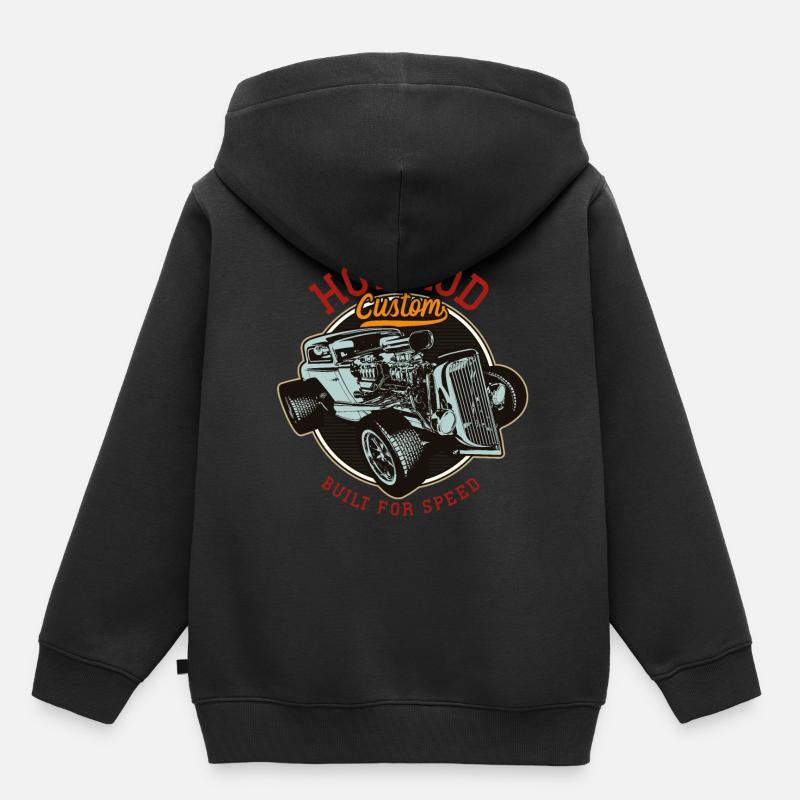 Hot Rod - Voitures de course classiques - lumineuses - Sweat Premium à capuche enfant bio - noir
