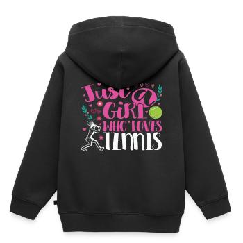 Citation de tennis juste une fille qui aime le tennis - Sweat Premium à capuche enfant bio - noir - Dos - AI Model Kid Male (0cm)
