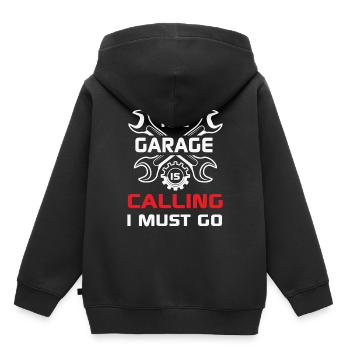 Mechanic Quote Lustige Mechanik | Die Garage ist Cal - Kinder Premium Organic Hoodie - Schwarz - Hinten - AI Model Kid Male (0cm)