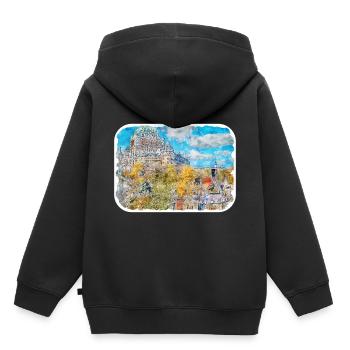 Québec Canada Aquarelle Dessin Dessin Illustration - Sweat Premium à capuche enfant bio - noir - Dos - AI Model Kid Male (0cm)