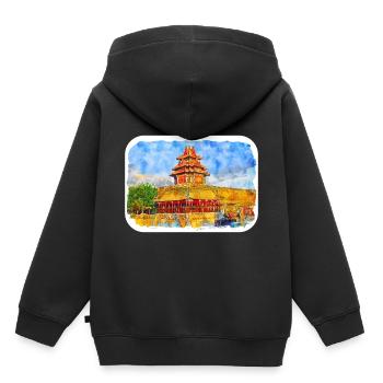 Beijing China Watercolor Sketch Illustration - Kids Premium Organic Hoodie - black - Back - AI Model Kid Male (0cm)
