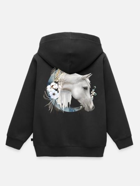 Motif cheval Boho - Sweat Premium à capuche enfant bio - noir