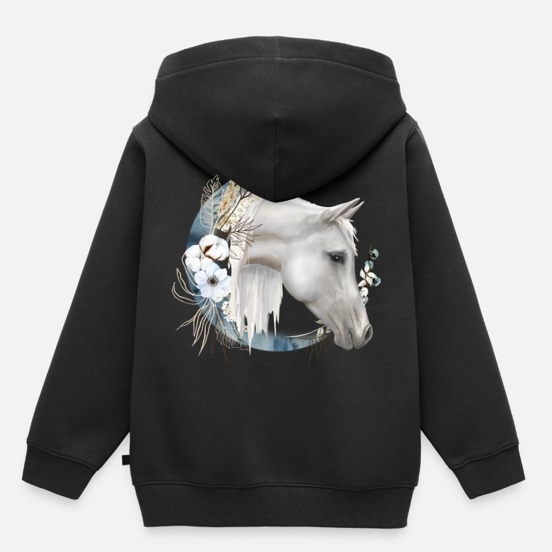 Motif cheval Boho - Sweat Premium à capuche enfant bio - noir