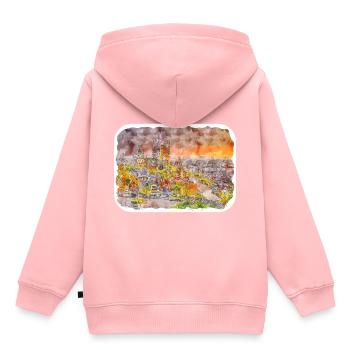 Québec Canada Aquarelle Dessin Dessin Illustration - Sweat Premium à capuche enfant bio - rose - Dos - AI Model Kid Female (0cm)