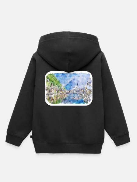 Austria Watercolor Sketch Hand Drawn Illustration - Kids Premium Organic Hoodie - black