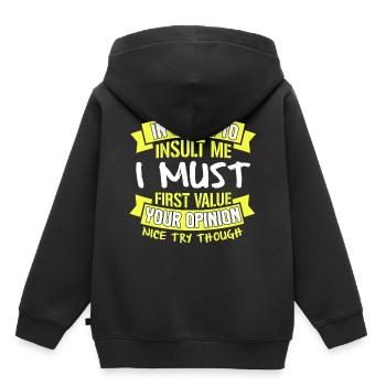 Afin de m'insulter, je dois d'abord évaluer votre - Sweat Premium à capuche enfant bio - noir - Dos - AI Model Kid Male (0cm)
