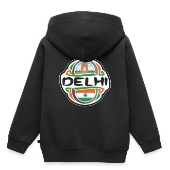 Delhi Inde Drapeau Badge Voyage Souvenir Timbre - Sweat Premium à capuche enfant bio - noir - Dos - AI Model Kid Male (0cm)