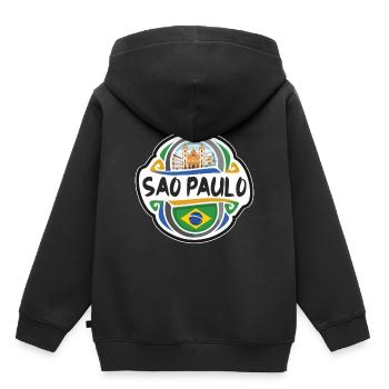 Sao Paulo Brésil Drapeau Badge Voyage Souvenir Timbre - Sweat Premium à capuche enfant bio - noir - Dos - AI Model Kid Male (0cm)