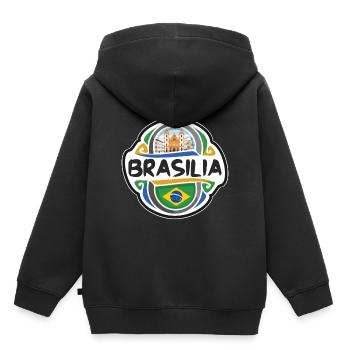 Brasilia Brasilien Flagge Abzeichen Reise Souvenir Briefmarke - Kinder Premium Organic Hoodie - Schwarz - Hinten - AI Model Kid Male (0cm)