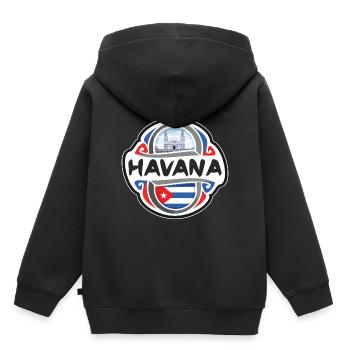 La Havane Cuba Drapeau Badge Voyage Souvenir Timbre - Sweat Premium à capuche enfant bio - noir - Dos - AI Model Kid Male (0cm)