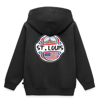 St. Louis États-Unis Drapeau des États-Unis Souvenir de voyage B - Sweat Premium à capuche enfant bio - noir - Dos - AI Model Kid Male (0cm)