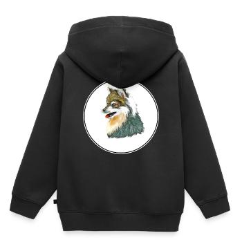 Alaskan Klee Kai Dog Aquarelle Illustration - Sweat Premium à capuche enfant bio - noir - Dos - AI Model Kid Male (0cm)