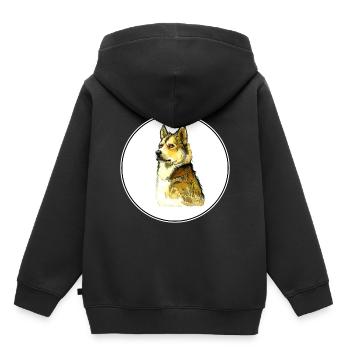 Illustration de l’aquarelle du chien Laika de Sibérie orientale - Sweat Premium à capuche enfant bio - noir - Dos - AI Model Kid Male (0cm)