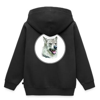 Illustration de l’aquarelle du chien Laika de Sibérie occidentale - Sweat Premium à capuche enfant bio - noir - Dos - AI Model Kid Male (0cm)