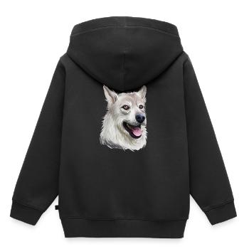 Illustration de l’aquarelle du chien Laika de Sibérie occidentale - Sweat Premium à capuche enfant bio - noir - Dos - AI Model Kid Male (0cm)