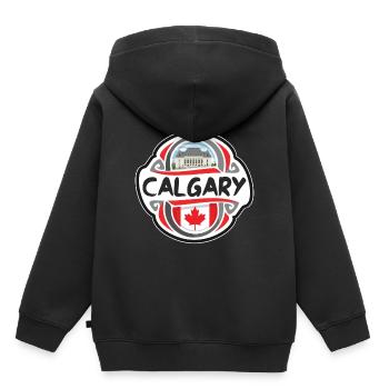 Insigne du drapeau du Canada de Calgary Timbre souvenir de voyage - Sweat Premium à capuche enfant bio - noir - Dos - AI Model Kid Male (0cm)