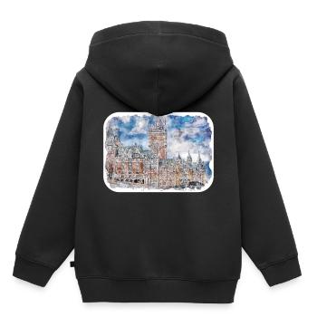 Quebec Kanada Aquarell Skizze gezeichnete Illustration - Kinder Premium Organic Hoodie - Schwarz - Hinten - AI Model Kid Male (0cm)