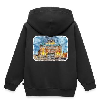 Quebec Kanada Aquarell Skizze gezeichnete Illustration - Kinder Premium Organic Hoodie - Schwarz - Hinten - AI Model Kid Male (0cm)