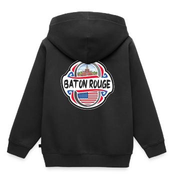Baton Rouge USA Drapeau des États-Unis Souvenir de voyage - Sweat Premium à capuche enfant bio - noir - Dos - AI Model Kid Male (0cm)