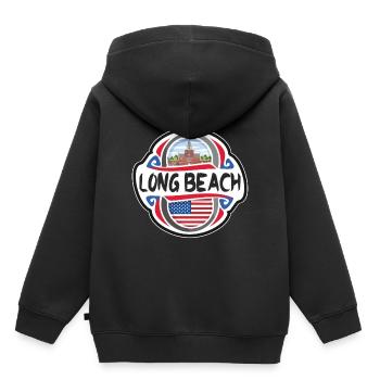 Long Beach USA Drapeau des États-Unis Souvenir de voyage - Sweat Premium à capuche enfant bio - noir - Dos - AI Model Kid Male (0cm)