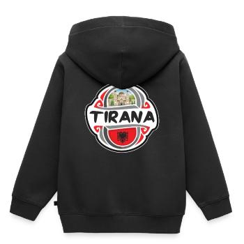 Tirana Albanie Drapeau Badge Voyage Souvenir Timbre - Sweat Premium à capuche enfant bio - noir - Dos - AI Model Kid Male (0cm)