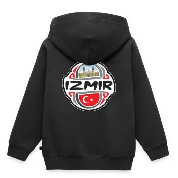 Izmir Turquie Drapeau Badge Voyage Souvenir Timbre - Sweat Premium à capuche enfant bio - noir - Dos - AI Model Kid Male (0cm)