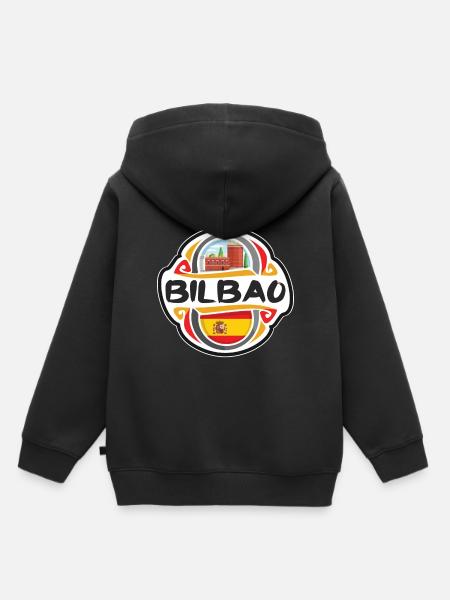 Bilbao Espagne Drapeau Badge Voyage Souvenir Timbre - Sweat Premium à capuche enfant bio - noir