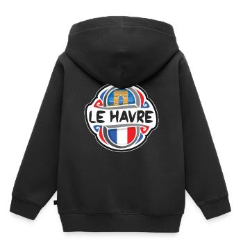 Le Havre Frankreich Flagge Abzeichen Reise Souvenir Briefmarke - Kinder Premium Organic Hoodie - Schwarz - Hinten - AI Model Kid Male (0cm)