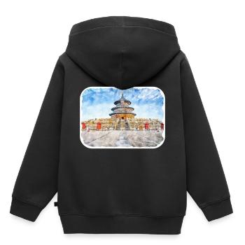 Beijing China Watercolor Sketch Illustration - Kids Premium Organic Hoodie - black - Back - AI Model Kid Male (0cm)
