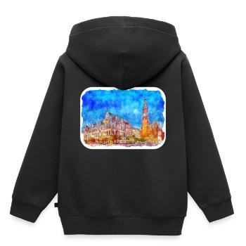 Krakau Polen Aquarell Skizze Illustration - Kinder Premium Organic Hoodie - Schwarz - Hinten - AI Model Kid Male (0cm)