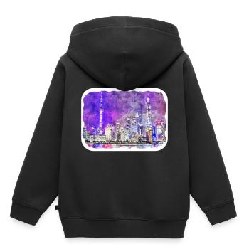 Shanghai China Aquarellskizze gezeichnete Zeichnung - Kinder Premium Organic Hoodie - Schwarz - Hinten - AI Model Kid Male (0cm)