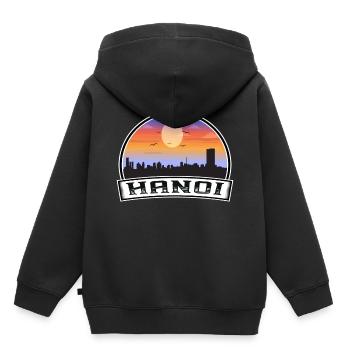 Hanoi Vietnam Skyline Vintage Sonnenuntergang Reise Souven - Kinder Premium Organic Hoodie - Schwarz - Hinten - AI Model Kid Male (0cm)