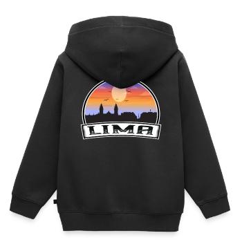 Lima Peru Skyline Vintage Sonnenuntergang Reise Souvenir - Kinder Premium Organic Hoodie - Schwarz - Hinten - AI Model Kid Male (0cm)