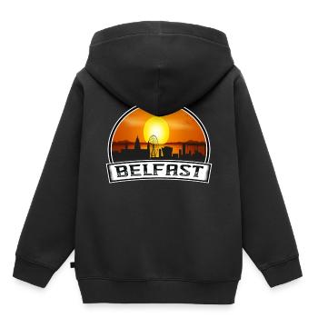 Belfast Nordirland Skyline Vintage Sunset Tr - Kinder Premium Organic Hoodie - Schwarz - Hinten - AI Model Kid Male (0cm)