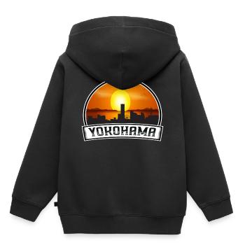 Yokohama Japon Skyline Vintage Sunset Travel Souve - Sweat Premium à capuche enfant bio - noir - Dos - AI Model Kid Male (0cm)