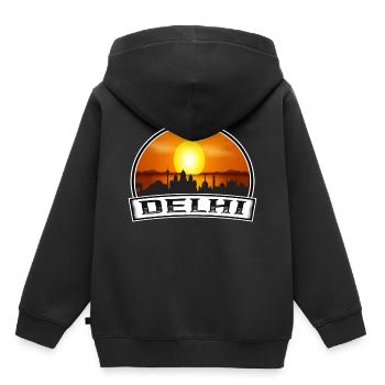 Delhi Inde Skyline Vintage Sunset Souvenir de voyage - Sweat Premium à capuche enfant bio - noir - Dos - AI Model Kid Male (0cm)