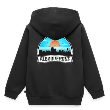 Albuquerque Nouveau-Mexique États-Unis Skyline Vintage Coucher de soleil - Sweat Premium à capuche enfant bio - noir - Dos - AI Model Kid Male (0cm)