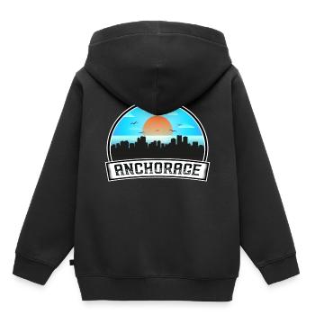 Anchorage Alaska États-Unis Skyline Vintage Sunset Travel - Sweat Premium à capuche enfant bio - noir - Dos - AI Model Kid Male (0cm)