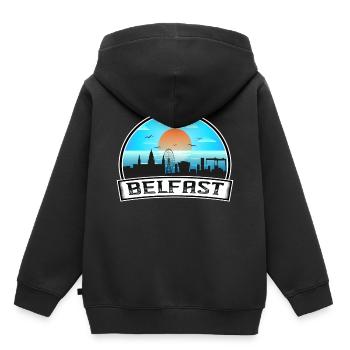 Belfast Nordirland Skyline Vintage Sunset Tr - Kinder Premium Organic Hoodie - Schwarz - Hinten - AI Model Kid Male (0cm)