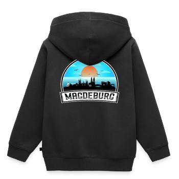 Magdebourg Allemagne Skyline Vintage Sunset Travel So - Sweat Premium à capuche enfant bio - noir - Dos - AI Model Kid Male (0cm)