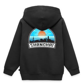 Shanghai China Skyline Vintage Sunset Travel Souve - Kinder Premium Organic Hoodie - Schwarz - Hinten - AI Model Kid Male (0cm)