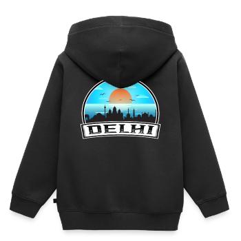 Delhi Inde Skyline Vintage Sunset Souvenir de voyage - Sweat Premium à capuche enfant bio - noir - Dos - AI Model Kid Male (0cm)
