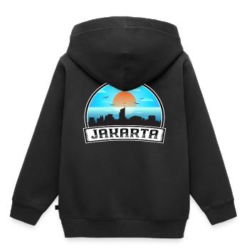 Jakarta Indonesien Skyline Vintage Sonnenuntergang Reisen So - Kinder Premium Organic Hoodie - Schwarz - Hinten - AI Model Kid Male (0cm)