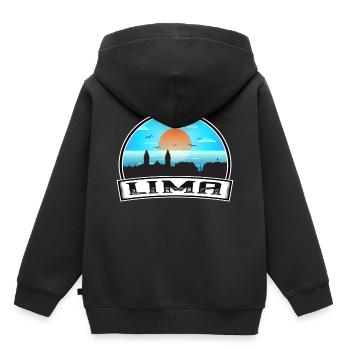 Lima Peru Skyline Vintage Sonnenuntergang Reise Souvenir - Kinder Premium Organic Hoodie - Schwarz - Hinten - AI Model Kid Male (0cm)