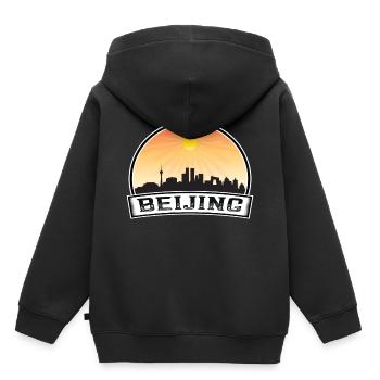 Beijing China Skyline Vintage Sunset Travel Souven - Kids Premium Organic Hoodie - black - Back - AI Model Kid Male (0cm)