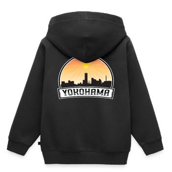 Yokohama Japon Skyline Vintage Sunset Travel Souve - Sweat Premium à capuche enfant bio - noir - Dos - AI Model Kid Male (0cm)