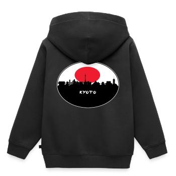 Kyoto Japon Drapeau Skyline Silhouette Travel - Sweat Premium à capuche enfant bio - noir - Dos - AI Model Kid Male (0cm)